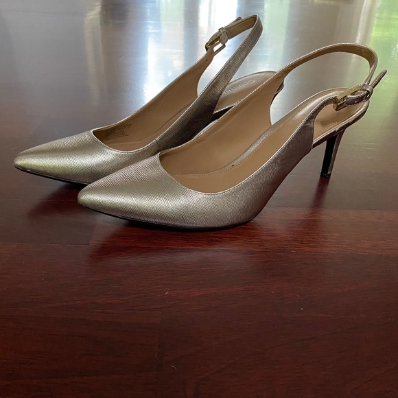 metallic mid heel shoes